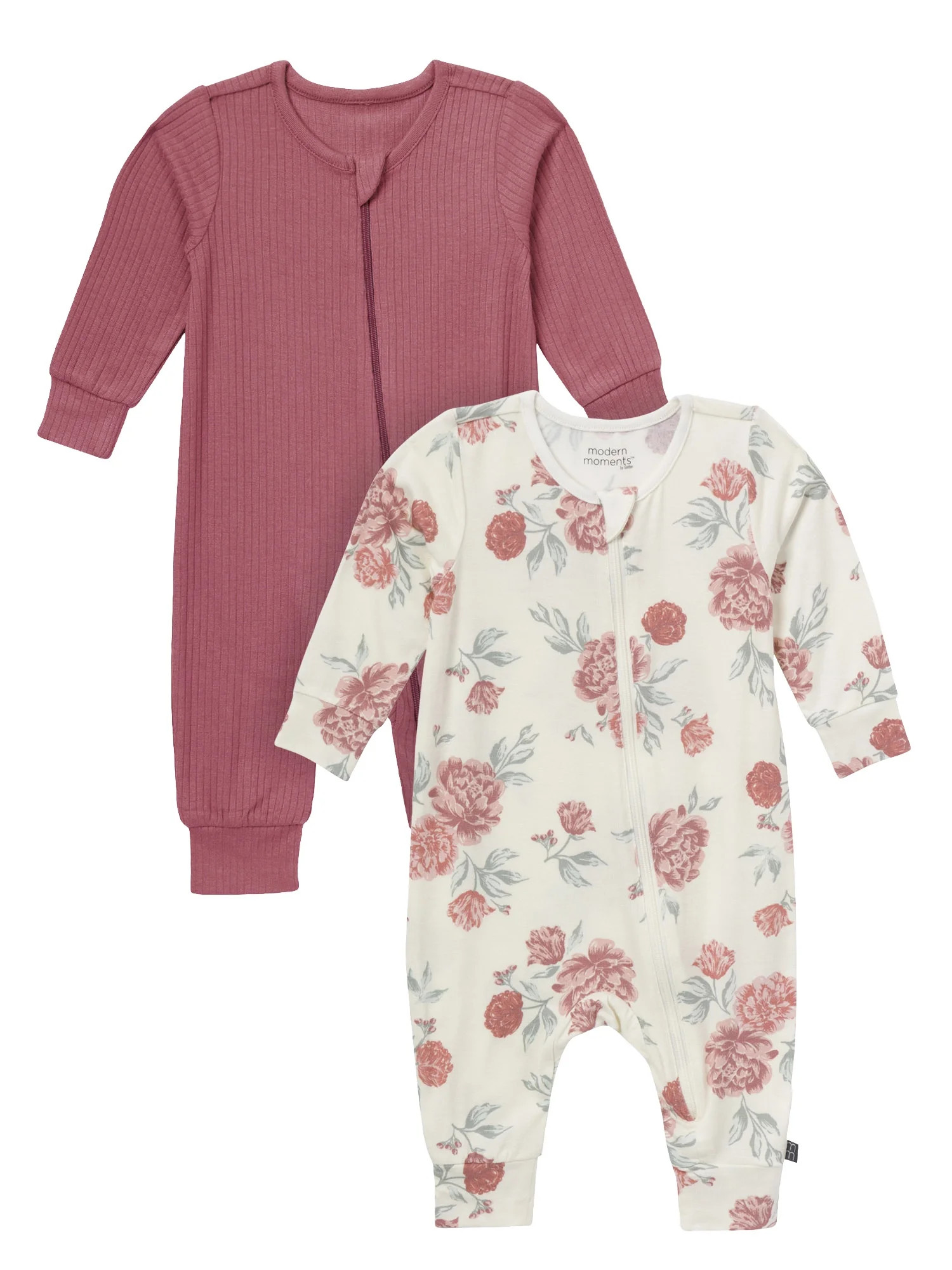 Modern Moments by Gerber Baby Neutral Super Soft 2-Pack Coveralls, Sizes Newborn - 12 Months | Walmart (US)