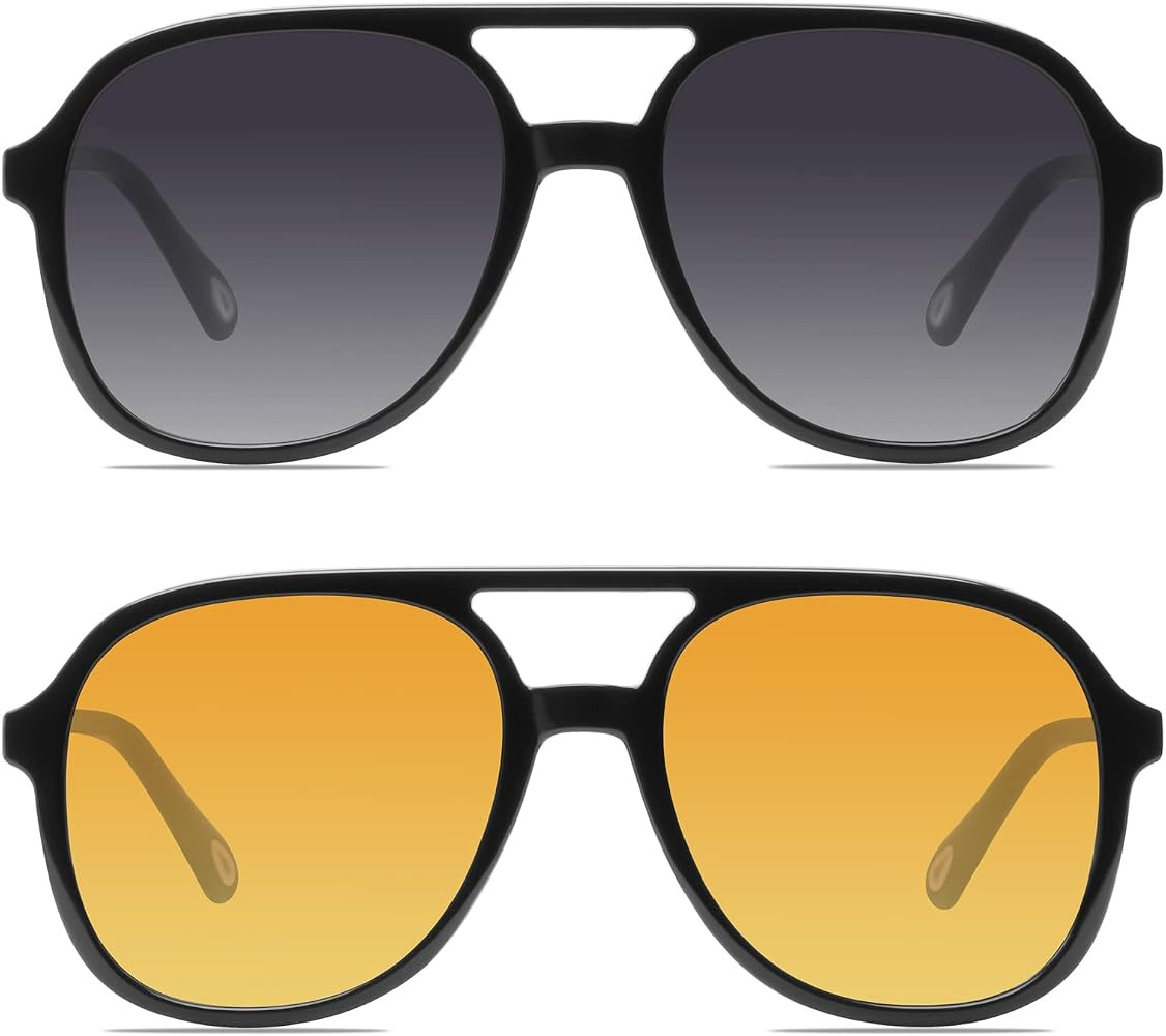 YDAOWKN Retro Square Aviator Sunglasses for Womens Mens Vintage 70s Double Bridge Sun Glasses | Amazon (US)
