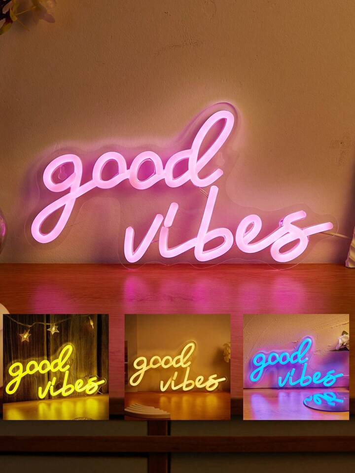 1pc Good Vibes Letter LED Neon Sign Wall Decor Night Light For Home Bedroom, Holiday Wedding Part... | SHEIN