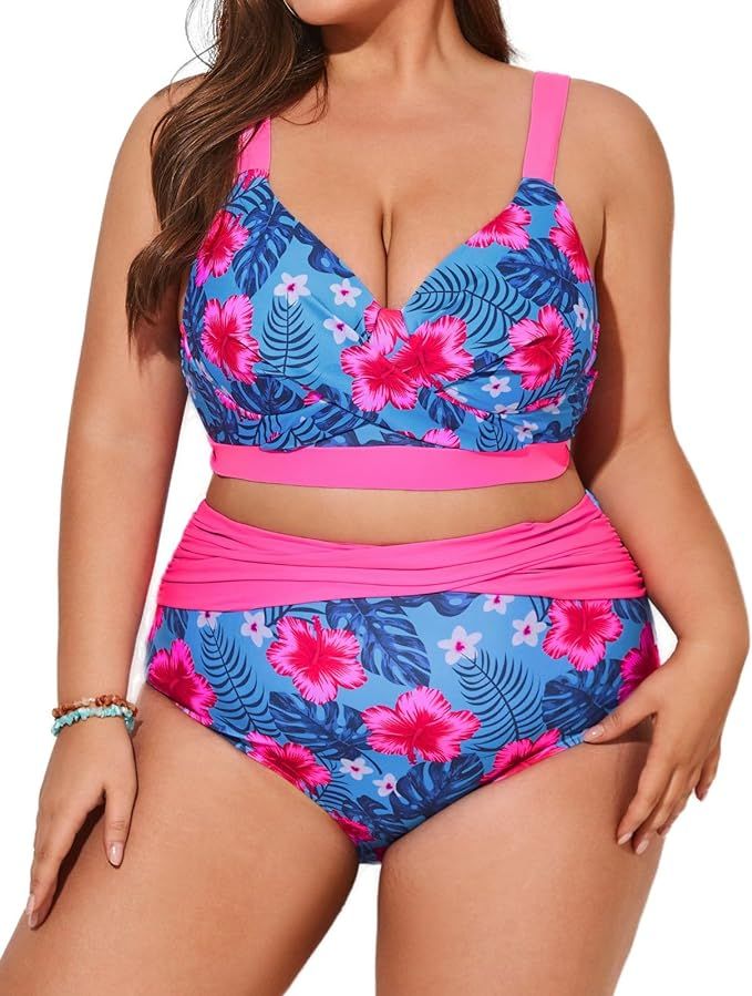 Hanna Nikole Womens Plus Size Bikini Set Two Piece High Waisted Swimsuits Tummy Control Bathing S... | Amazon (US)