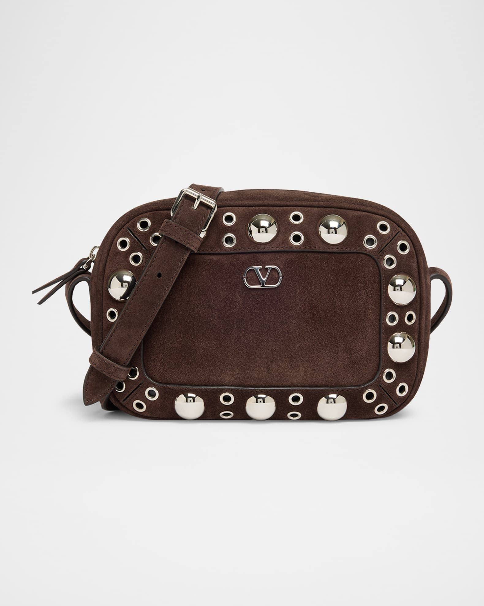 Nellcote Studded Suede Camera Crossbody Bag | Neiman Marcus