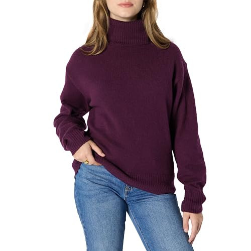 Amazon Essentials (Demi's Pick) Women's Relaxed-Fit Cotton Blend Turtleneck Pullover Sweater, Burgundy, Medium | Amazon (US)