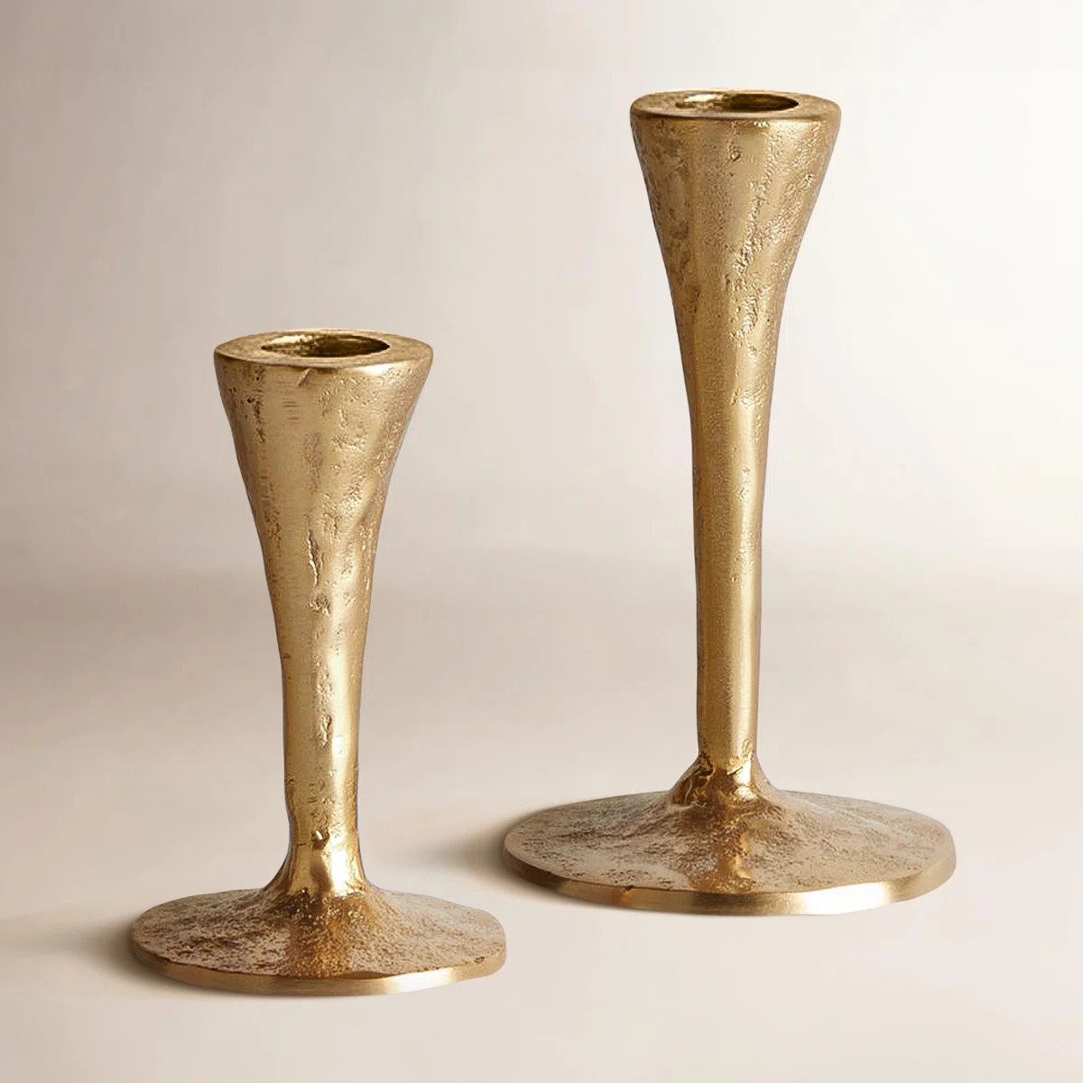 Torchon Sand-Cast Aluminum Taper Candle Holders in Gold, Set of 2 | Wayfair North America