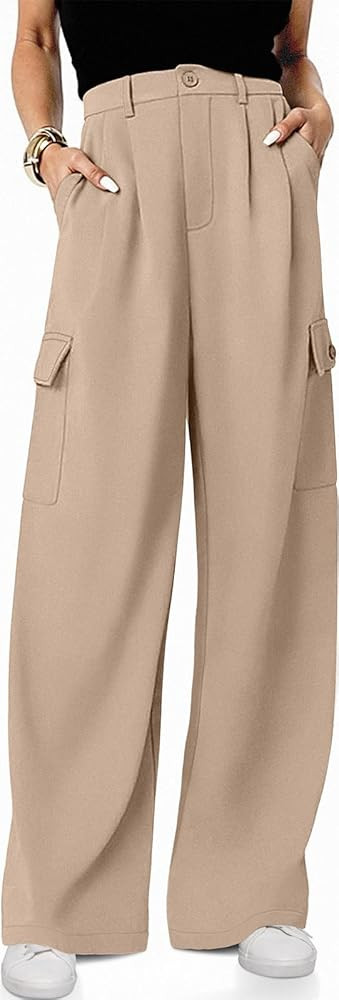 UEU Womens High Waisted Wide Leg Cargo Pants Baggy Dress Pants Business Casual Work Trousers with... | Amazon (US)