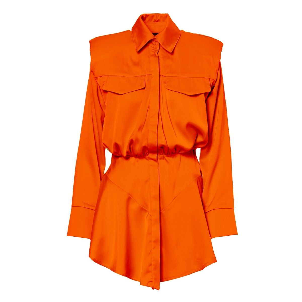 Neon Orange Dress With Oversized Shoulders | Wolf & Badger (US)