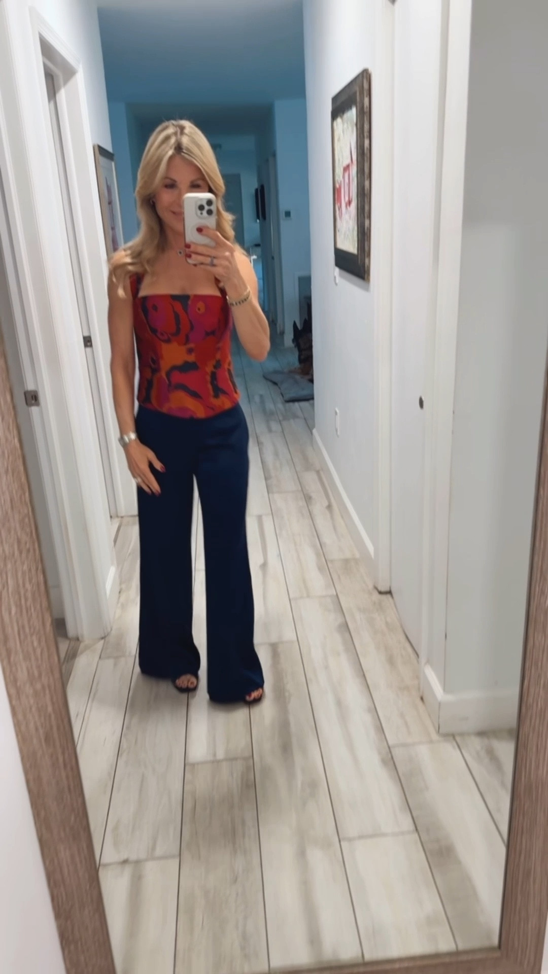 Date night outfit. This works great for an elegant dinner or a night out with friends   The top is so flattering and has adjustable straps, a huge plus. Pants are a gorgeous heavy silk. TTS. Shoes at so comfortable. Also TTS. The top is so elegant and versatile. I can’t wait to pair it with a different bottom    

#LTKOver40 #LTKSeasonal