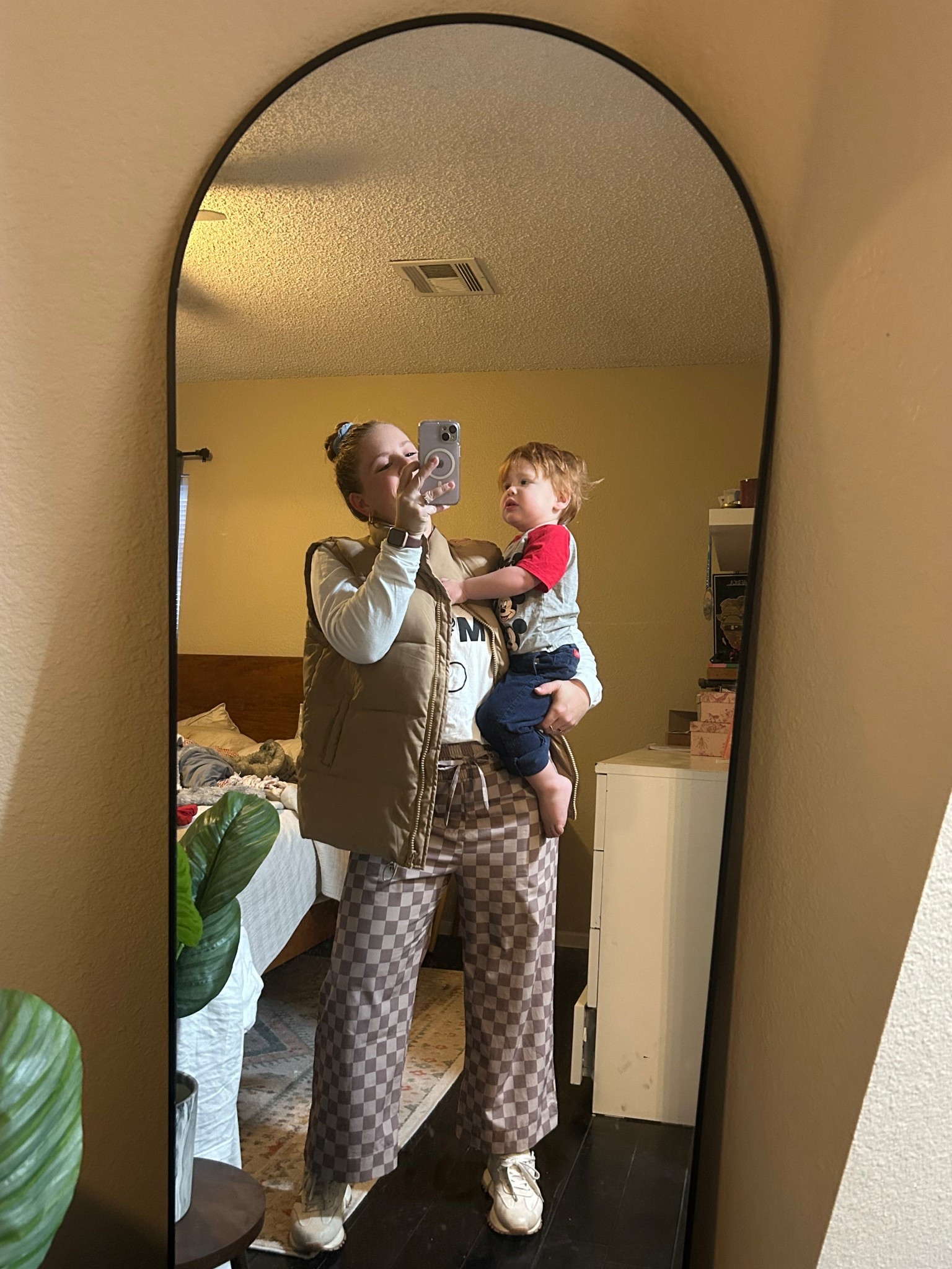 Stylish, comfy checkered pants...athletic fabric and stretchy! Linking a similar vest to mine since mine is a few years old.