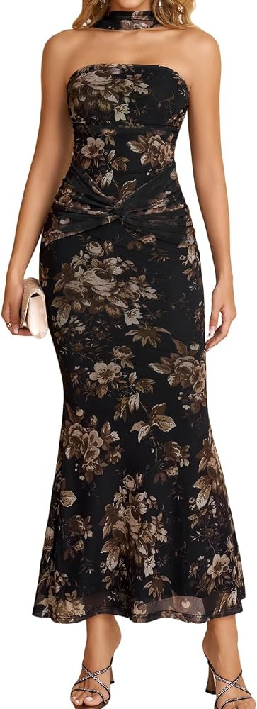 XinFSh Women's Halter Formal Wedding Guest Cocktail Bodycon Maxi Dress | Amazon (US)