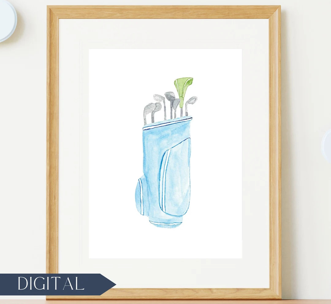 Golf Bag With Clubs Watercolor Print Boy Nursery Room Wall Art Golf Watercolor Decor Golf Themed ... | Etsy (US)