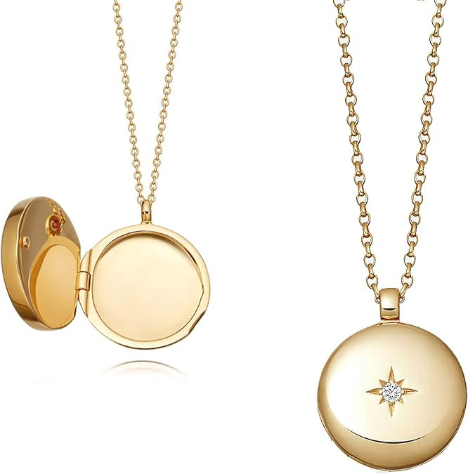 10K 14K 18K Gold Locket Necklace for Women Real Gold Photo Lockets That Holds Picture Personalise... | Amazon (US)