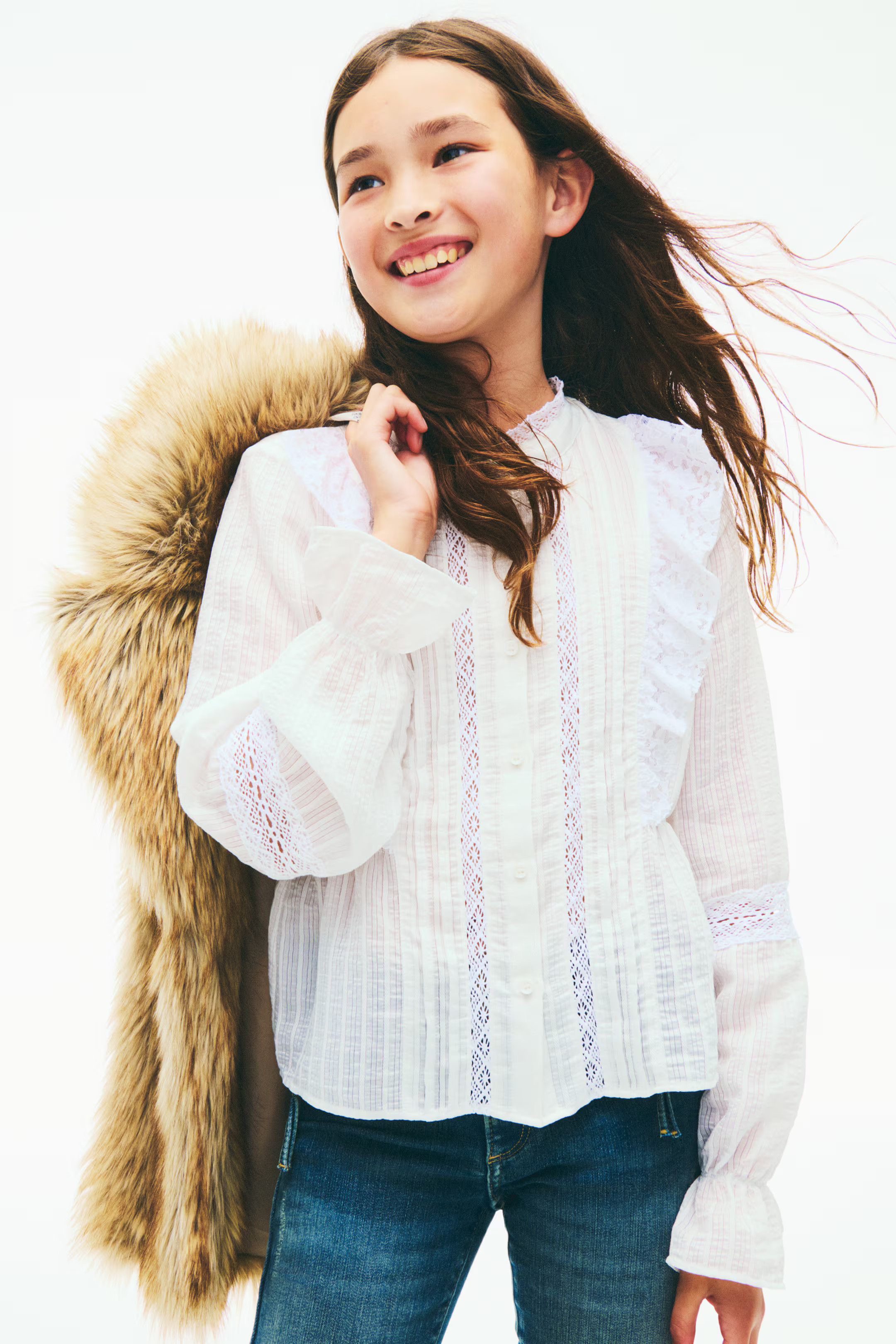 Blouse volantée avec incrustations de dentelle - Blanc - ENFANT | H&M FR | H&M (FR, IT, ES, PT, BE)