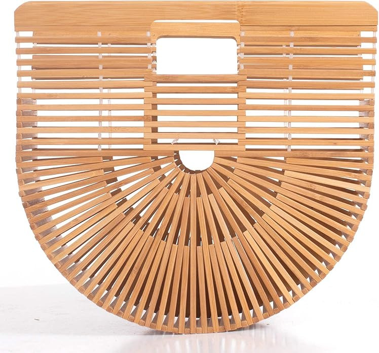 Women's Bamboo Handbag by Handmade Straw Bag,Tote Bamboo Purse Natural Basket Bag for Summer Beac... | Amazon (US)