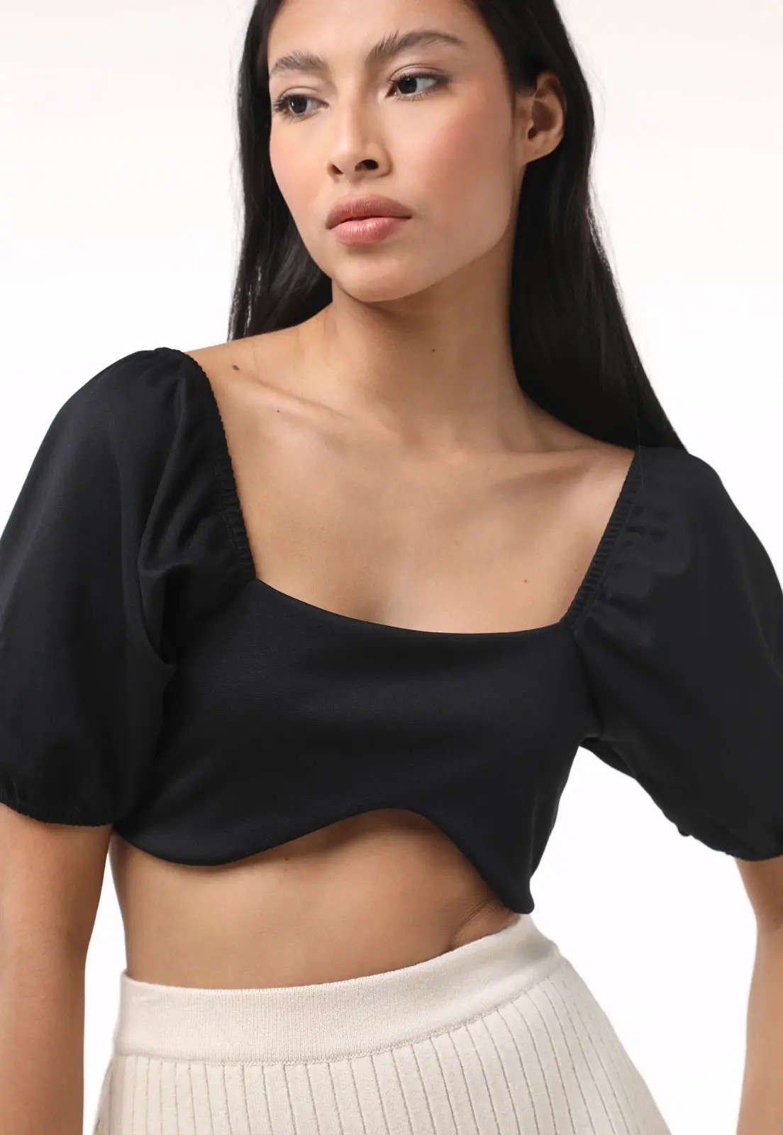 Blusa Cropped FiveBlu Mangas Bufantes Preta | Dafiti (BR)