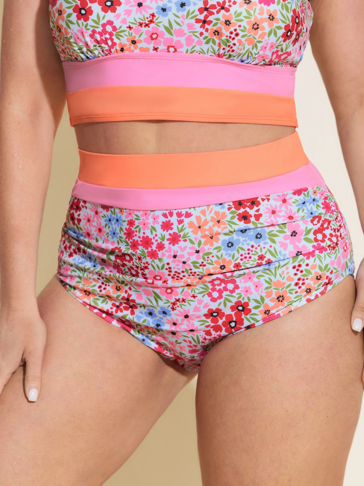 Floral Print Color Contrast Bikini Bottoms | Bloomchic