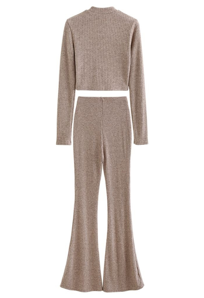 Trendy Soft Crop Top and Flare Pants Set in Linen | Chicwish