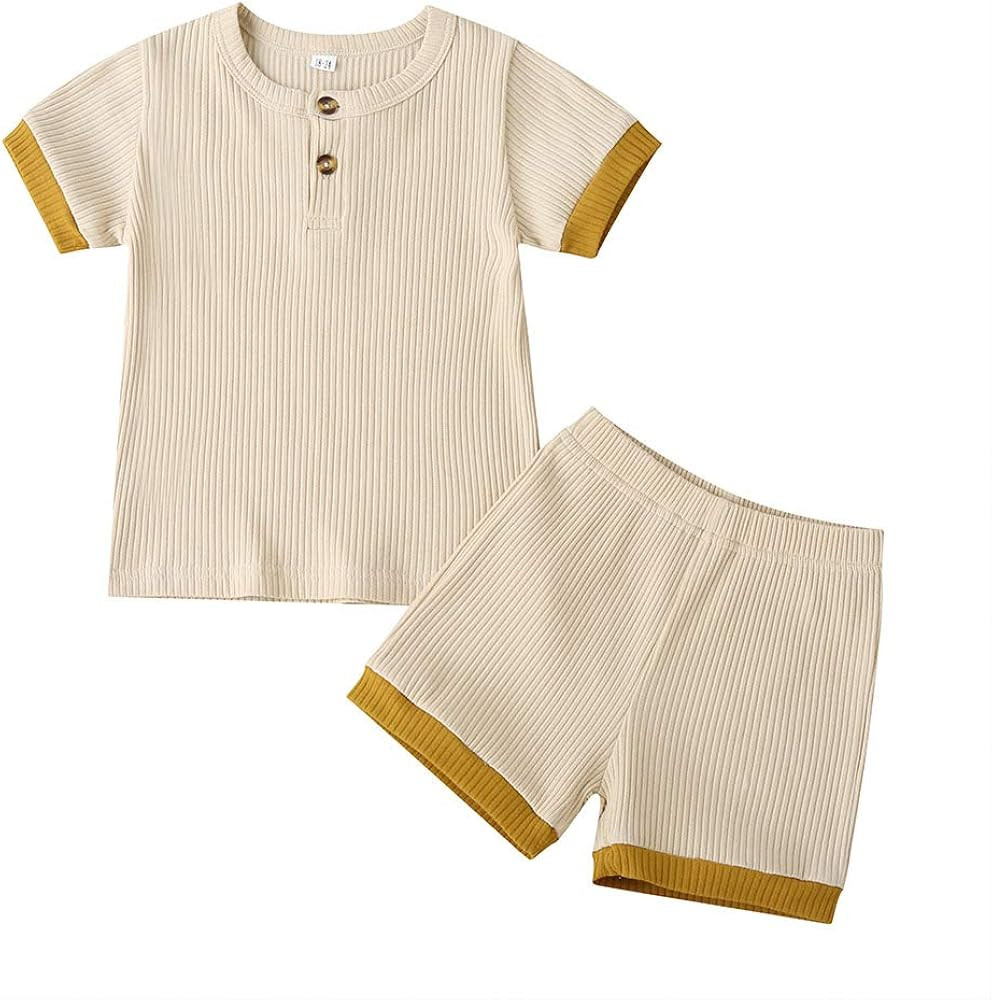 Unisex Toddler Baby Boy Girl Summer Clothes Short Sleeve T-Shirt Tops+Short Pants Ribbed Two Piec... | Amazon (US)