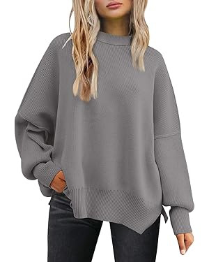 LILLUSORY Women's Oversized Batwing Sweaters 2025 Fall Outfits Trendy Crewneck Knit Side Slit Fas... | Amazon (US)