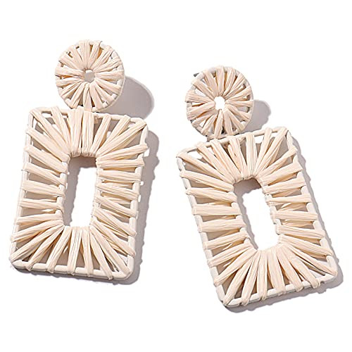 Statement Raffia Earrings Boho Square Drop Earrings Geometric Dangle Earrings for Women Gift Jewe... | Amazon (US)