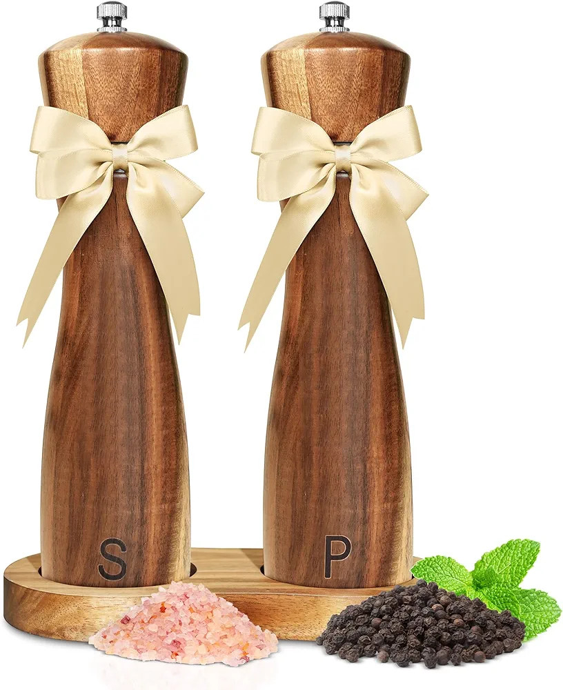 Salt and Pepper Grinder Set: House Warming Gifts New Home - Acacia Wood & Bows Design for Women H... | Amazon (US)