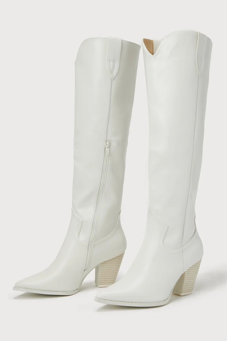 Eris White Pointed-Toe Knee-High Boots | Lulus (US)