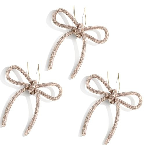 Mrchtmas 2025 Christmas Bow Ornaments, 3Pcs Champagne Bow Christmas Tree Ornament, Xmas Hanging Ornaments Gift for Women Family | Amazon (US)