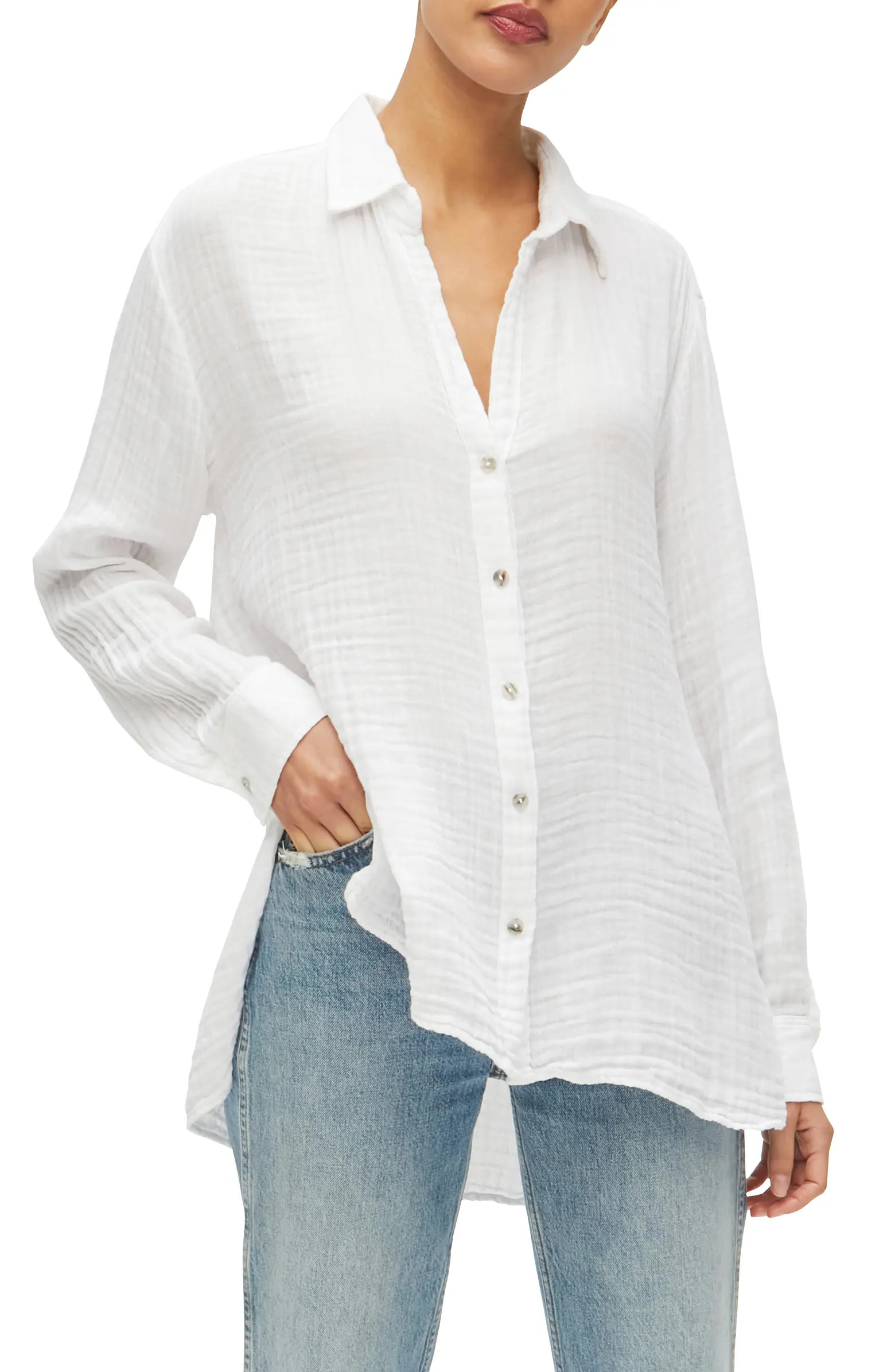 Leo Cotton Gauze High-Low Tunic Shirt | Nordstrom