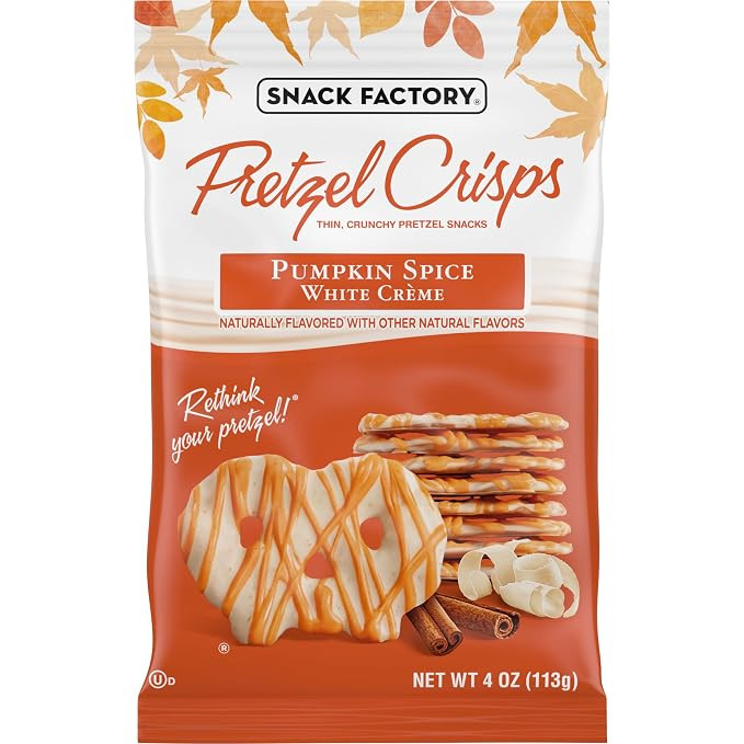 Snack Factory Pumpkin Spice White Cr\u00e8me Pretzel Crisps, 4 Oz Bag | Amazon (US)