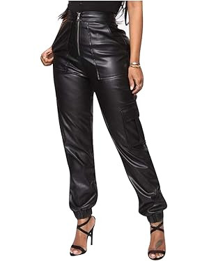 Sexyshine Faux Leather Loose Baggy Jogger Cargo Pant | Amazon (US)