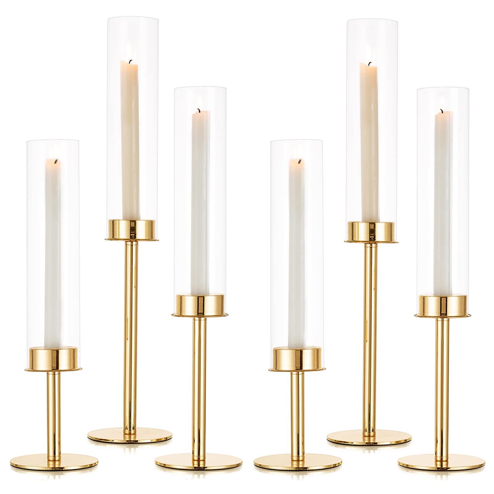 Sziqiqi Gold Taper Candle Holder: 6 Pcs Tall Candleholders - Hurricane Candle Sticks Holder for W... | Amazon (US)