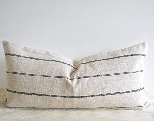 Neutral Ivory Black Striped Lumbar Pillowcase Cover 12x24 Minimal Modern | Amazon (CA)