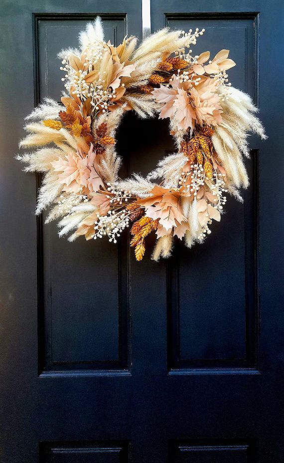 Neutral Boho Summer and Fall Front Door Wreath, Cream Berries and Wheat Wreath, Brown Hops and Bu... | Etsy (US)