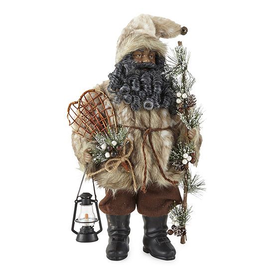 North Pole Trading Co. 18" African American Fawn Coat Santa Figurine | JCPenney