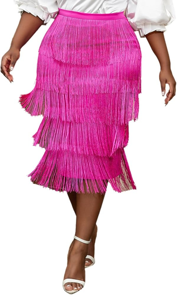 AOMEI Women's High Waist Fringe Tiered Bodycon Pencil Midi Skirt | Amazon (US)