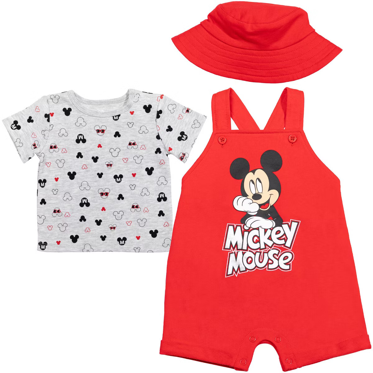 Disney Mickey Mouse Baby French Terry Short Overalls T-Shirt and Hat 3 Piece Outfit Set Newborn t... | Target