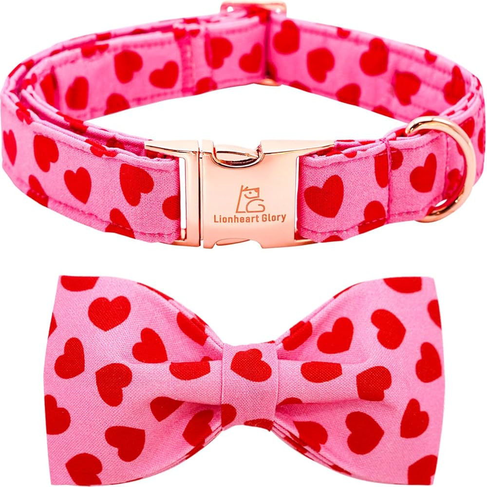Lionheart glory Dog Bow Collar Valentine's Day Dog Collar for Small Dogs, Hearts Dog Collars with Bowtie Spring Dog Collar Pet Collar Bows | Amazon (US)