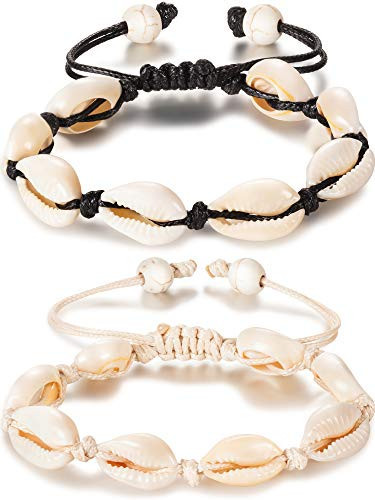 meekoo 2 Pieces Natural Shell Anklet Bracelet Handmade Beach Foot Jewelry Adjustable Boho Beaded Anklet for Women and Girls (Style A) | Amazon (US)