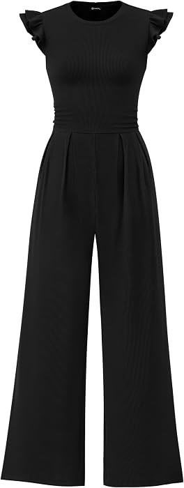 PRETTYGARDEN Summer Jumpsuits for Women Dressy 2026 Fashion Ruffle Cap Sleeve Romper Crew Neck Ri... | Amazon (US)
