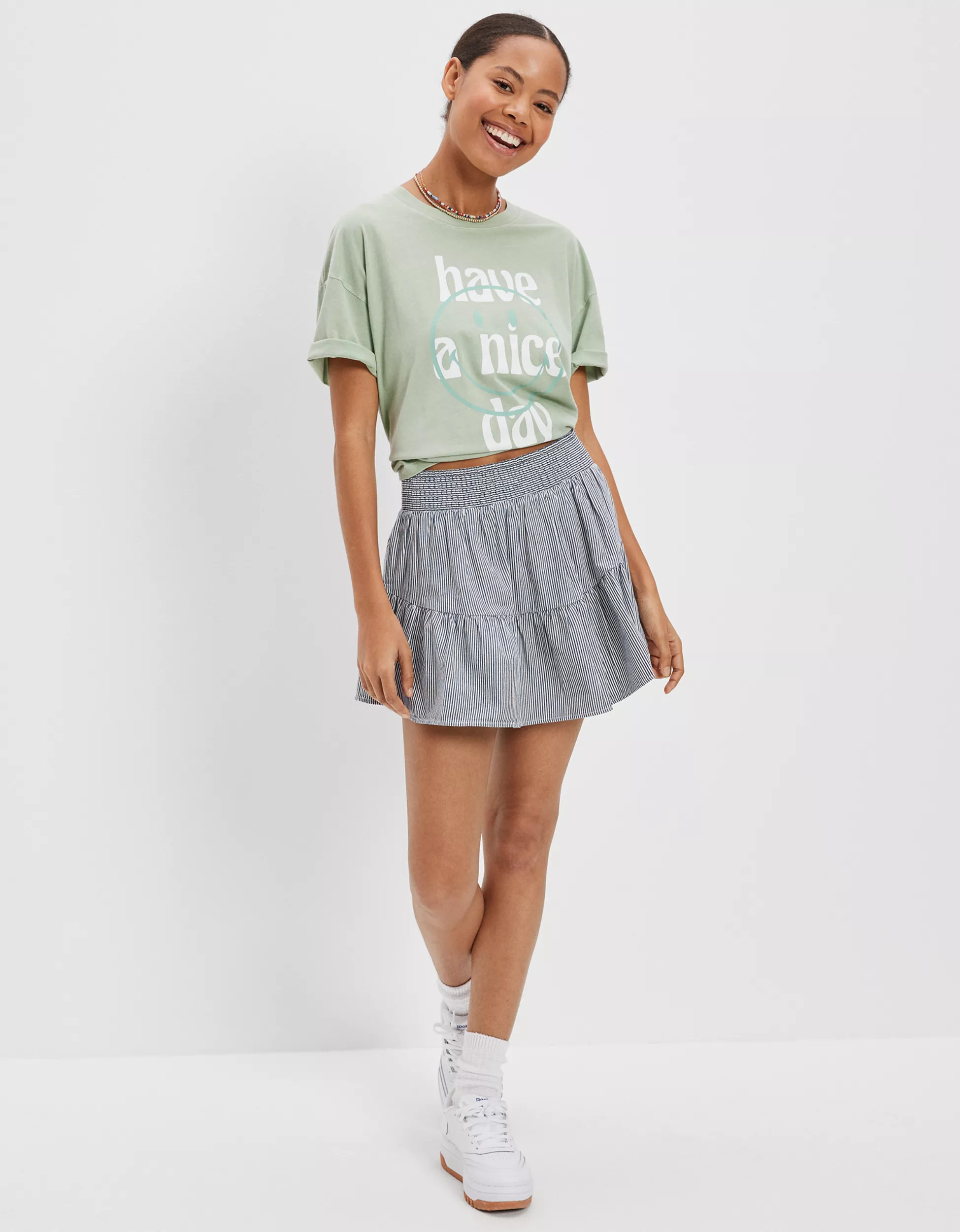 AE Denim Tiered Mini Skort | American Eagle Outfitters (US & CA)
