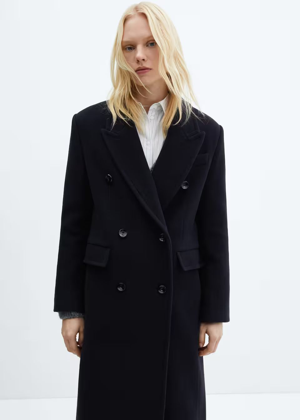 Wool double-breasted coat with buttons -  Women | Mango USA | MANGO (US)