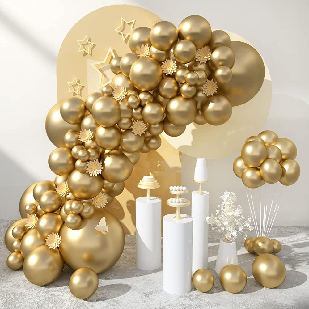 Henviro Metallic Gold Party Balloons - 100 Pcs 5/10/12/18 Inch Balloons Helium Quality Latex Ball... | Amazon (US)