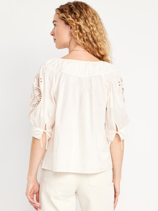Split-Neck Eyelet-Sleeve Top | Old Navy (US)