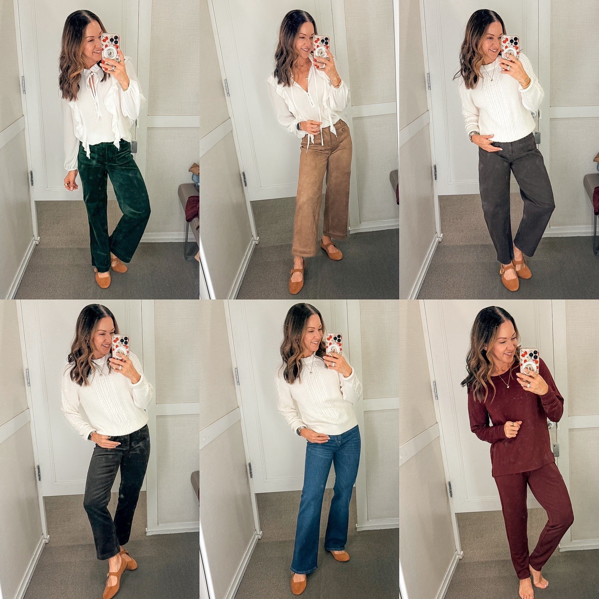 Fall and winter outfits from LOFT!

Most bottoms come in petite regular and tall. Most tops come in petite and regular.
For reference, I’m 5’1” 109 LBS
Green corduroy pants 00 petite
Faux suede pants 00 petite 
Jeans 0/25
Brown Barrel jeans 0/25 (I needed a 00/24) petite 
Brown corduroy 0/25 petite 
Ruffle Blouse XS petite 
Long sleeve top XS petite
Ribbed sweater XS petite 
Brown cardigan XS regular 
In the Tryon in the two-piece blue and gray soft lounge set, I’m wearing the size XS reg in the top and Small in the bottoms. I ordered the XS petite in both. 
Linked the lace top with the collar, but I did not try it on. I tried on the long sleeve top that has one off the shoulder portion and I did not care for it. 

#LTKSeasonal #LTKootd #LTKPetite