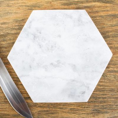Marble cheese board, 'Hexagon in White' | NOVICA