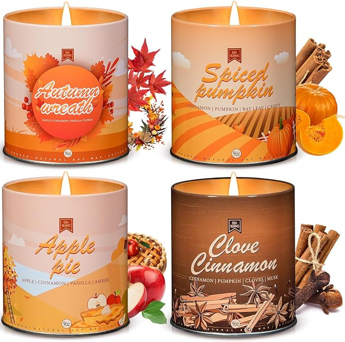36oz Scented Fall Candles Set, 4Pack Aromatherapy Soy Wax Candles House Warming Halloween Birthda... | Amazon (US)