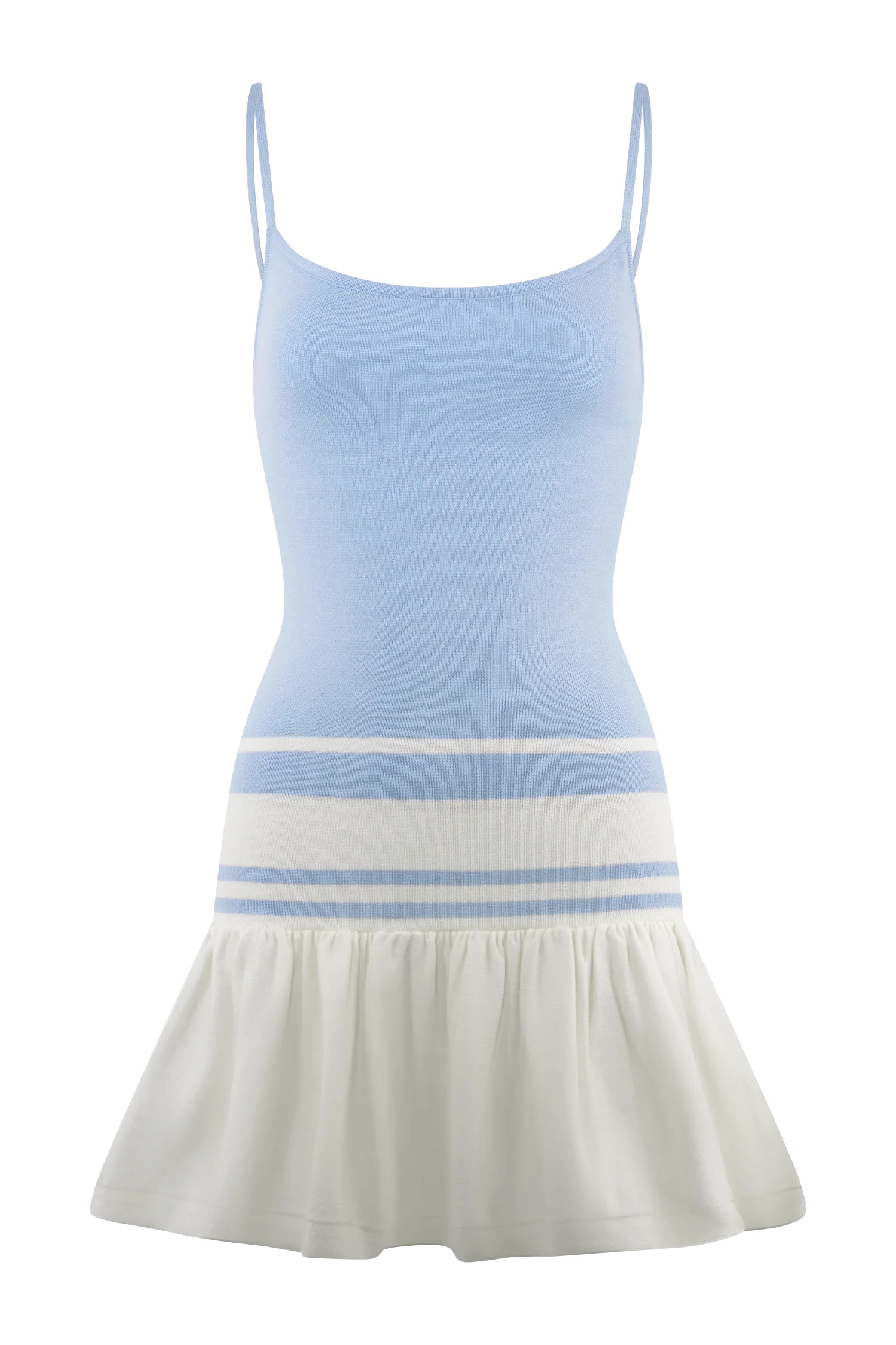 Ellison Contrast Knit Mini Dress - Blue/White | MESHKI US