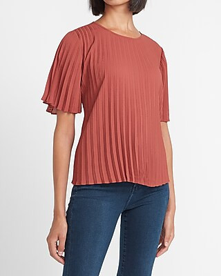 Pleated Crew Neck Top | Express