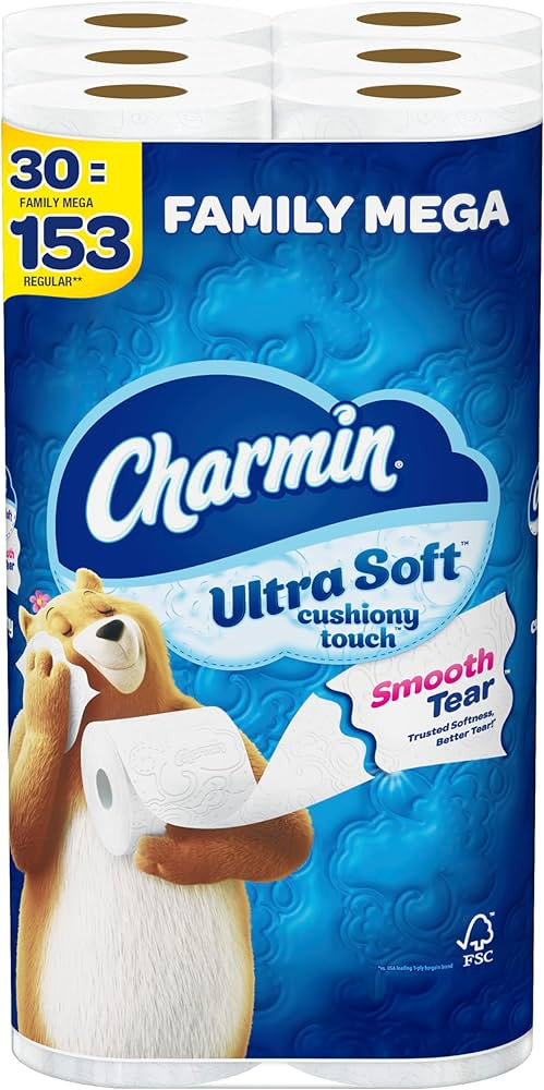 Charmin Toilet Paper Ultra Soft Cushiony Touch, 30 Family Mega Rolls = 153 Regular Rolls | Amazon (US)