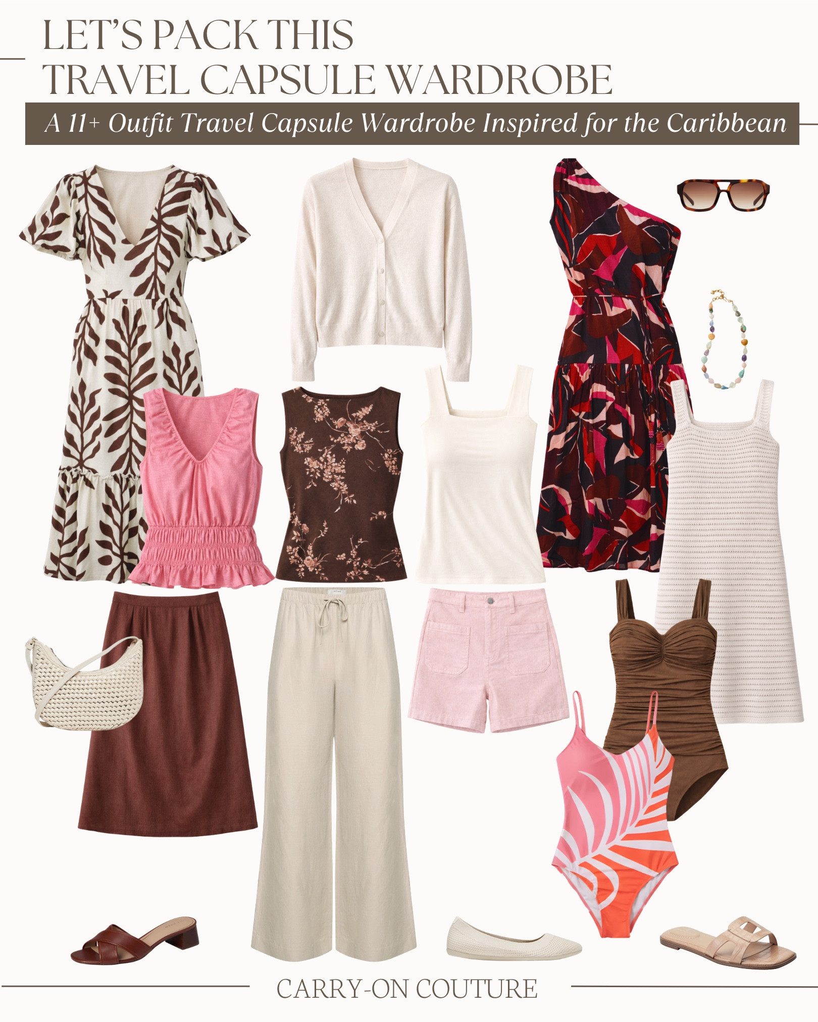 What to Pack for a Caribbean Cruise (February–April)

This travel capsule wardrobe was built for a Caribbean cruise during late winter/early spring, when days are hot, sunny, and spent between ports, pool decks, and excursions—and evenings stay warm but slightly dressier for onboard dining.

Expect daytime highs in the low-80s°F to upper-80s°F, with evenings in the low-70s°F. February through April is part of the dry season for most Caribbean destinations, with low humidity and minimal rain. I focused on lightweight, breathable fabrics, easy layers for air-conditioned spaces, and versatile pieces that work for shore days, sea days, and dinners without overpacking.

You’ll notice airy tanks and blouses, easy shorts and lightweight pants, and dresses that transition from daytime sightseeing to evening dining. A light cardigan is helpful for cool dining rooms and breezy decks. Footwear stays practical: comfortable walking shoes for ports, sandals for warm days, and a dressier pair for evenings.

Not headed on a Caribbean cruise? This capsule also works well for resort stays, coastal Mexico, the Florida Keys, Hawaii, or Mediterranean cruises—any warm-weather trip that mixes sightseeing, relaxation, and casual-to-dressy evenings. Everything mixes and matches into more than 15 outfits, and the best part — it all fits in your carry-on suitcase.

#LTKTravel #LTKOver40