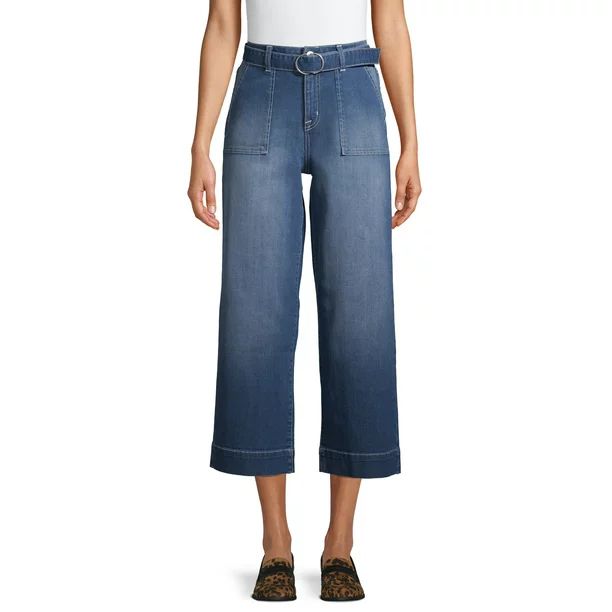 Time and Tru Wide Leg Welt Pocket Capri Jeans | Walmart (US)