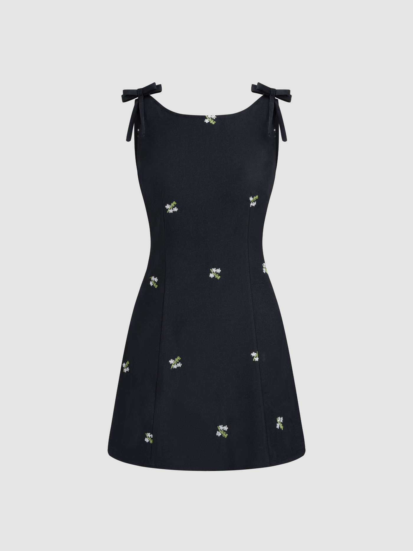 Boat Neck Floral Embroidery Bowknot Mini Dress | Cider
